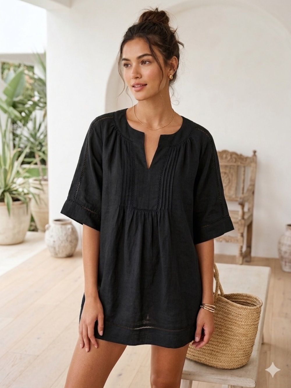 Calypso St.‎ Barth Linen Lagenlook Top Tunic Boho Beachy, Medium